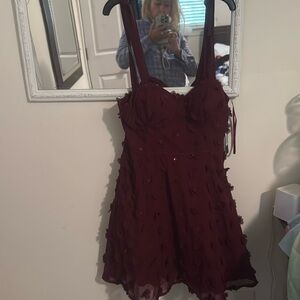 City Studio Red Sweetheart Mini Sundress Florets with Sequins Juniors size 9/10